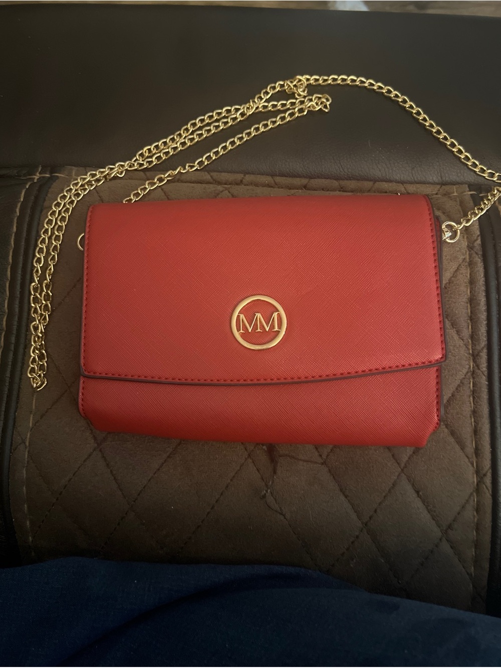 Marilyn Monroe Red Saffiano Faux Leather Gold Chain MM Crossbody Purse